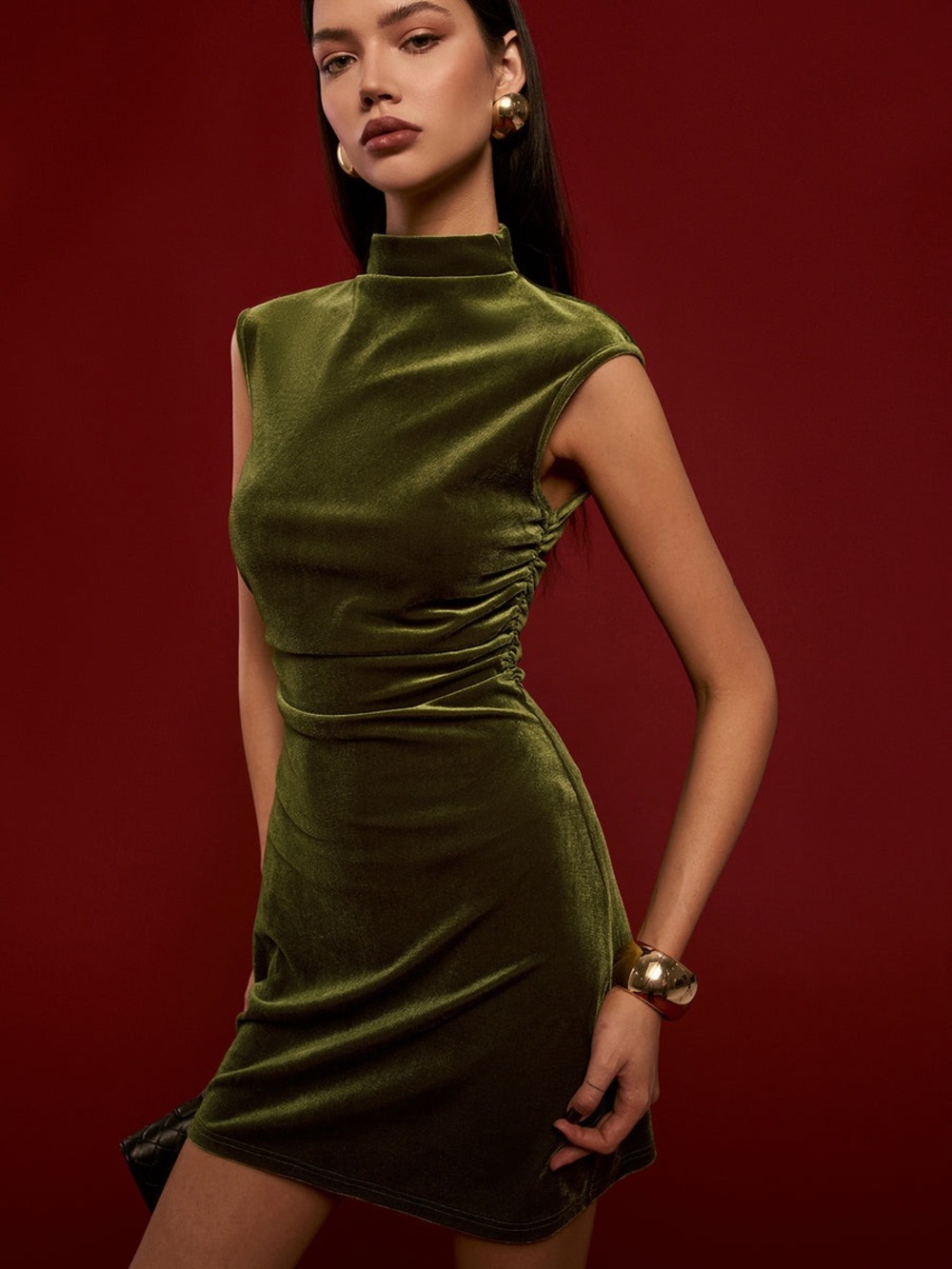 NWT Olive Green Velvet Mini Dress with Cap Sleeve